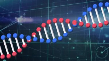 Bilimsel veriler işleniyor, DNA dizisini ikili kodlama ile gösteren animasyonlar. Biyoteknoloji, genetik, dijital, araştırma, yenilik, genom