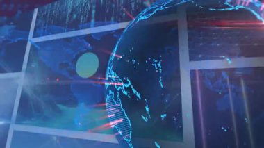 Renkli soyut arkaplan üzerinde veri görselleştirmesi olan dijital kürenin animasyonu. Teknoloji, fütürist, küresel, ağ, yenilik, analitik