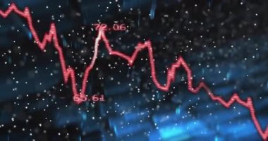 Soyut mavi arkaplandaki kırmızı finansal grafiğin animasyonu. Maliye, analitik, eğilim, grafik, istatistik, ekonomi