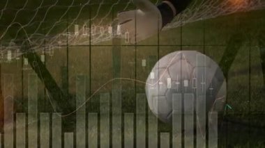 Futbol topunu tekmelemek, finansal veri grafiklerinin canlandırılması. Spor, finans, büyüme, dinamik, hareket, başarı