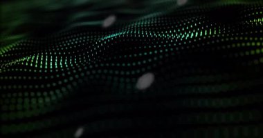 Parlayan yeşil ve siyah noktaların animasyonu dijital dalga desenleri yaratıyor. Soyut, geleceksel, veri, hareket, teknoloji, matris