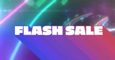Renkli geometrik şekiller ve ışıklı ışıklar Flash Sale animasyon tasarımını ön plana çıkarıyor. Dijital, canlı, indirimli, promosyon, pazarlama, reklam