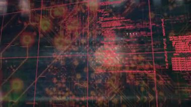 Dijital devre desenleri ve parlayan elementlerle veri işleme animasyonu. Teknoloji, ağ, fütüristik, yenilik, hesaplama, ızgara
