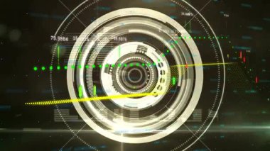Okuldaki finansal verilerle dijital arayüzün ve dairesel kalıpların animasyonu. Finans, teknoloji, fütüristik, soyut, yenilik