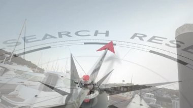 Pusula iğnesi yat ve sakin su animasyonlarıyla araştırmayı işaret ediyor. Navigasyon, keşif, keşif, yön, rehberlik, seyahat