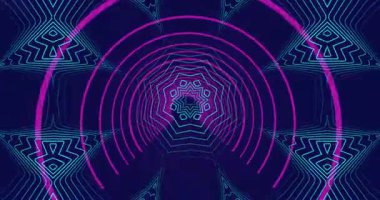 Neon pembe tüneldeki parlak desenlerin animasyonu fütüristik bir etki yaratıyor. soyut, dijital, psikedelik, siber uzay