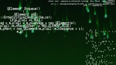 Program arkaplanı üzerinde dijital kod ve ikili sayıların animasyonu. Teknoloji, kodlama, veri, matris, bilgi, geliştirme