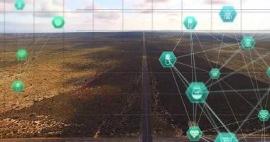 Manzaranın arka planında veri işleme ve ağ bağlantıları animasyonu. Teknoloji, bağlantı, dijital, iletişim, fütürist, yenilik