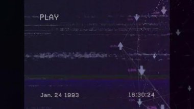 Ağ bağlantıları ve veri noktalarıyla retro VHS tarzı ekranın animasyonu. dijital, teknoloji, vintage