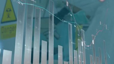 Endüstriyel makine geçmişi olan finansal harita verileri animasyonda analiz ediliyor. Finans, teknoloji, analiz, ekonomi, sanayi