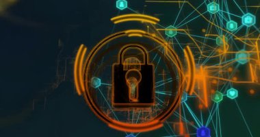 Dijital asma kilit animasyondaki parlayan ağ bağlantıları üzerinden siber güvenliği sembolize ediyor. dijital güvenlik, şifreleme, koruma, teknoloji, bağlantı, internet