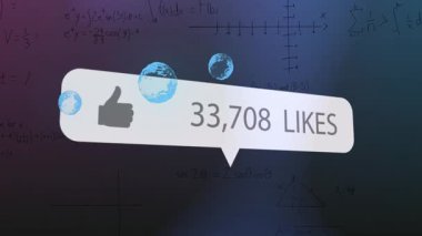 Matematiksel denklemler üzerinden 329,020 beğeni gösteren bir animasyon. Eğitim, matematik, sosyal medya, katılım, istatistik, analitik
