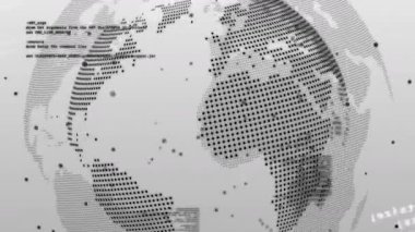 Kıtalardaki ikili kod ve programlama metinleriyle dijital dünyanın animasyonu. Teknoloji, sanal, siber, kodlama, fütürist, ağ