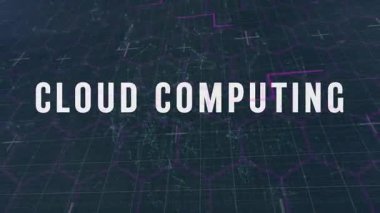 Dijital ağ ve altıgen şebeke arkaplanlı bulut hesaplama metninin animasyonu. Teknoloji, bağlantı, internet, gelecek, kavram, yenilik