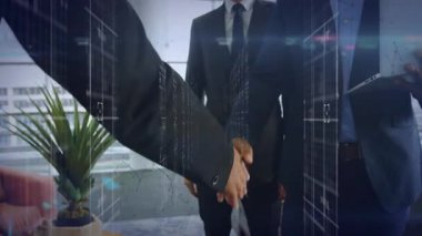 Tokalaşma, dijital animasyon ağı kuran iş adamları ofiste üst üste biniyor. Ağ, ortaklık, anlaşma, işbirliği, teknoloji, şirket