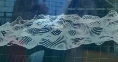 Okulda, soyut dalga desenlerinin animasyonu ve şebeke üzerinde insan barındırıyor. dijital, tasarım, fütüristik, dalgalar, teknoloji