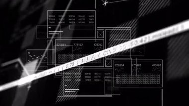 Soyut siyah arkaplanı kaplayan dijital veri ve kodlama elemanlarının animasyonu. Teknoloji, yazılım, kod, ikili, programlama, fütürist