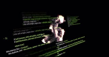 Gezegen Dünya 'yı kaplayan bilgisayar kodları siyah arkaplanda dönüyor. Teknoloji, dijital, ağ, dünya, sanal, fütürist