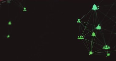 Yeşil üçgen dijital ağ veri işleme arkaplanı için animasyonu şekillendirir. Teknoloji, soyut, gelecekçi.