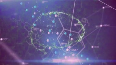 Dijital ağ ve moleküler yapılarla ikili kodlama animasyonu görselleştirildi. Teknoloji, gelecek, veri, bağlantı, yapay zeka