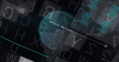 Dünya haritasında ikili kod elementleriyle dijital veri işleme animasyonu. Teknoloji, matris, fütüristik, ağ, siber güvenlik, küresel