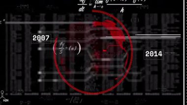 Veri içeren kırmızı dijital küre ve gelecekteki animasyonlarda 2004-2019 yılları arasında. Teknoloji, yenilik, küresel, sanal, ilerleme, dünya