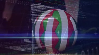 Finansal verilerle voleybol animasyonu ve okul ortamında ikili kod. Finans, teknoloji, eğitim, spor, dijital, analiz