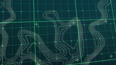 Yer ve yükseklik gösteriliyor, şebekenin arka planında topografik harita çizgileri. Haritacılık, coğrafya, navigasyon, araştırma, çevre, manzara