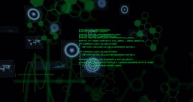 Okul ortamında altıgen desenli fütüristik dijital arayüz animasyonu. Teknoloji, yenilik, eğitim, sınıf, tasarım