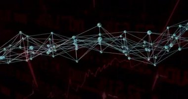 Finansal grafik geçmişi üzerinden bağlantılar ve veri işleme animasyonu ağı. Teknoloji, finans, dijital, analitik, bağlantı