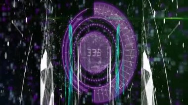 Dairesel desenli dijital arayüzün animasyonu ve 373 numara gösterildi. Teknoloji, fütüristik, soyut, bilim, yenilik, iletişim