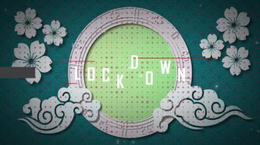 Kilitli metin ile desenli arka planda çiçek ve bulut tasarımlarının animasyonu. Doğa, soyut, elementler