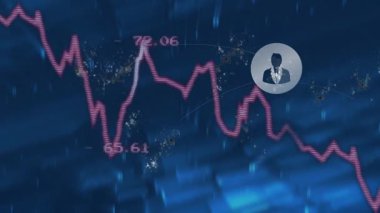 Veri işleme ve ağ bağlantıları dalgalı finansal grafik üzerinde canlanıyor. Finans, teknoloji, veri analizi, bağlantı, büyüme, istatistik