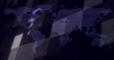 Kıtaların üzerinde parlayan veri çizgileri olan dijital dünya haritasının animasyonu. Küresel, ağ, bağlantı, teknoloji, iletişim, siber uzay