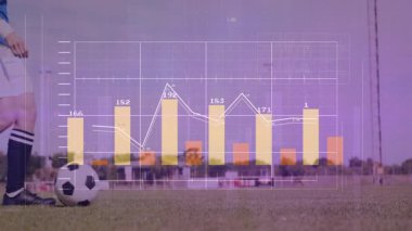 Futbolcu finansal veri tablolarını ve grafikleri inceliyor. Finans, analitik, iş, ekonomi, strateji, rekabet