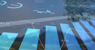 Okulda, bar ve çizgi grafiklerinin animasyonu sınıfta verileri analiz ediyor. Analizler, veri görselleştirme, istatistikler, eğitim, teknoloji, grafik