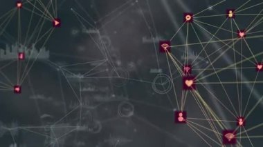 Soyut arkaplanda dijital ağ bağlantıları ve veri işleme animasyonu. Teknoloji, internet, siber, bağlantı, sanal