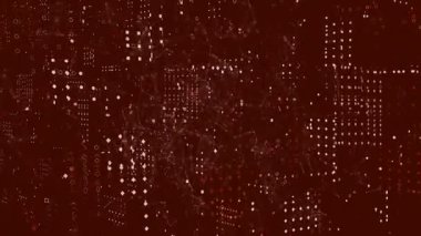 Ağ bağlantılarının animasyonu ve koyu kırmızı arkaplan üzerindeki veri noktaları. Bağlantı, dijital, teknoloji, soyut, fütüristik, iletişim