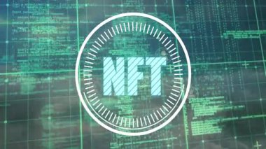 Arka planda NFT metin ile dijital kodlama ve veri işleme animasyonu. teknoloji, blockchain, crypto, futuristik, siber, kod