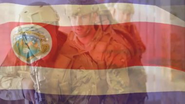 Kosta Rika bayrağı animasyon örtüsüyle kamufle edilmiş askeri personel. Ordu, vatanseverlik, silahlı kuvvetler, ulusal bayrak, savunma, asker