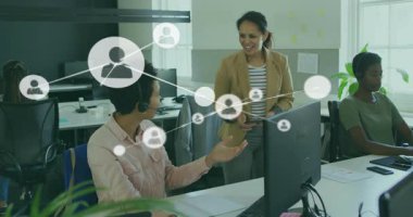 Masada iş birliği, ağ bağlantıları olan iş adamları animasyon örtüsü. Takım çalışması, yenilik, bağlantı, beyin fırtınası, teknoloji, işbirliği