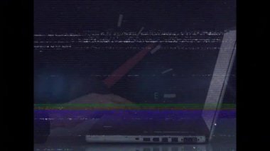 Hata efektleri ve veri işleme elementleriyle dijital dünya haritasının animasyonu. Global, teknoloji, ağ, fütürist, siber, elektronik
