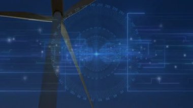 Okul ortamında parlayan mavi verilerle gelecekteki dijital arayüzün animasyonu. Teknoloji, yenilik, eğitim, modern, etkileşim, sanal