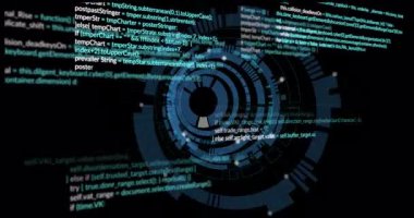 Bilgisayar kodu ve veri işleme animasyonu dijital arayüz arkaplanı üzerinde. Teknoloji, programlama, fütürist, yazılım, bilgi