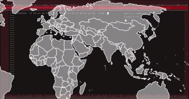 İkili kodlu dünya haritasının animasyonu, Avrupa kırmızıyla işaretlenmiş. Teknoloji, dijital, siber güvenlik, kodlama, küreselleşme, ağ