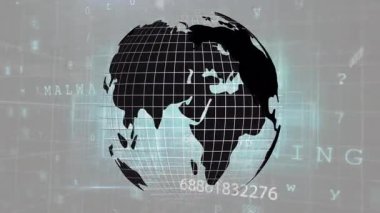 Küresel veri ağı kavramını gösteren, ızgara ve sayılarla dünyanın animasyonu. technology, digital, internet, connectivity, communication, cyberspace