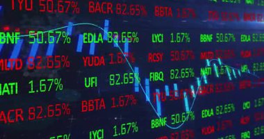 Kırmızı ve yeşil kalp sembollü değişen borsa verilerini gösteren animasyon. Maliye, ekonomi, yatırım, ticaret, hisse senetleri, dalgalanma