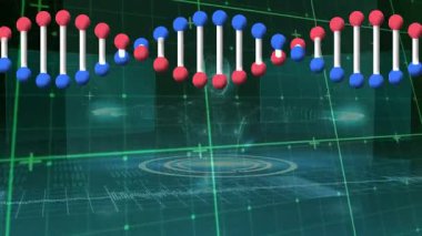 Bilimsel veri işleme, DNA dizisi ve animasyon dizisindeki ikili kodlama. Biyoteknoloji, genetik, dijital, bilgi, analiz, araştırma