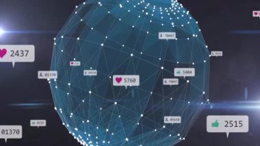 Sosyal medyayla dijital dünyanın animasyonu ağ bağlantıları oluşturmayı sever. Küresel, ağ oluşturma, bağlantı, teknoloji, başparmaklar yukarı, iletişim