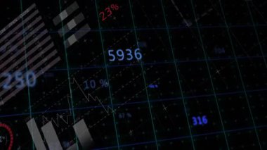 Dünya haritası ve turta grafikleri finansal veri şebekesi animasyonu üzerinde. Maliye, analitik, küresel, ekonomi, istatistik, iş